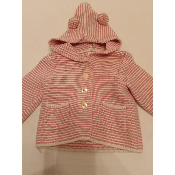 Baby Gap Garter Sweater Cardigan Pink White Striped Girls Size 12-18 Months - Picture 3 of 8
